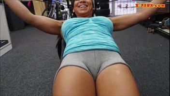 Gym trainer gets her shaved twat pounded at the pawnshop