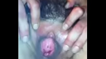 Wife fingers hairy pussy closeup