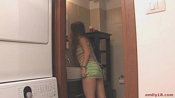 Teen goes topless in closet