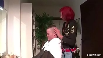 Redhead hairdresser fucks her client for a tip