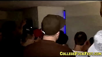 Beautiful blonde gets fucked in a college party