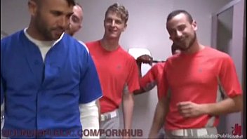 Muscular jock is bound and fucked by a baseball team