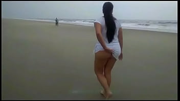 married and without panties teasing on the beach