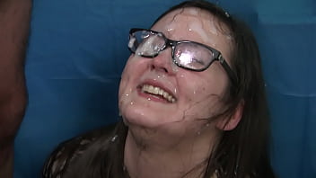 Amateur gets face and glasses cum covered