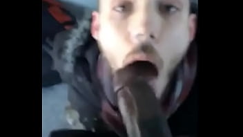 White guy sucking a big fat black cock outside