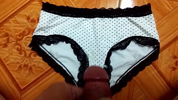 Sexy white polka dot underwear seduces me downstairs | Cum on panties compilation the b