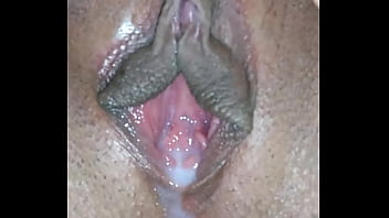 Wife Shaved pussy letting out creampie