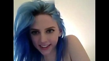 Blue haired 18yo with huge breasts