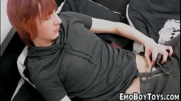 Ginger emo plays with his cock