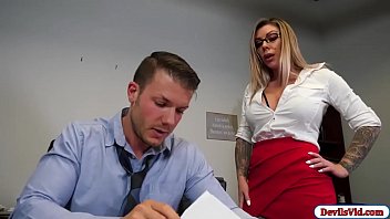 Busty secretary rides her boss hard cock