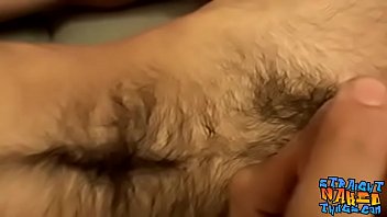 Skinny hairy straight thug rubs his small cock and cums
