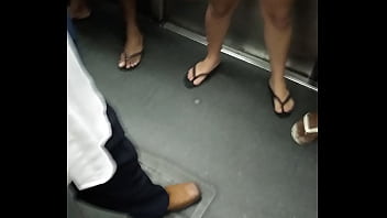 hot girl in shorts in the subway