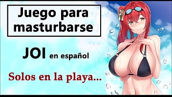 JOI audio in Spanish, alone with your busty friend on the beach.