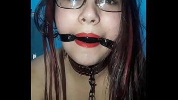 Submissive little bitch gag showing her body