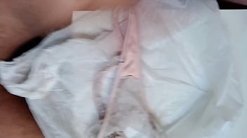 Cuckold lends me his wife's panties so I can cum on them while he looks at me