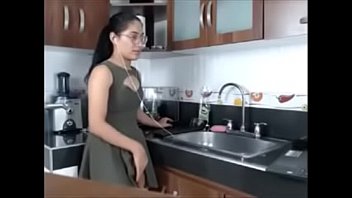 Shemale with delicious cock cum on the kitchen