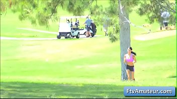Sexy cute teen amateur brunette Mya gets naked on the golf course and show her nice sexy body