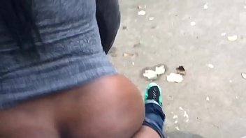 Babe bouncing on dick in public