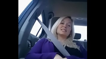 Delicious Blonde fingering and flashing in a car
