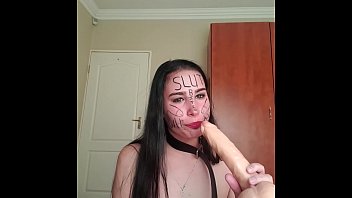 Self humiliation teen slut with body writing