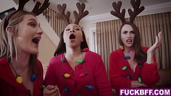 Santa fucks 3 hot teen BFFs before xmas after they made cookies for him
