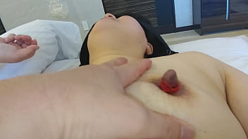 After sucking the nipple of her beloved wife Yukie, wrap it with a string to prevent it from returning.