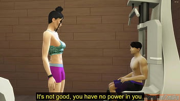 Japanese StepMom helps her StepSon in the gym to motivate him for competition