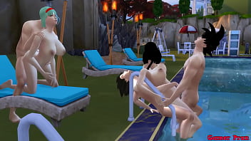 Milk Mère et épouse Epi 4 Orgie dans la piscine Bulma et Chichi De belles femmes partagent leurs et ont une orgie, elles la baisent dans le cul comme certaines chiennes hentai
