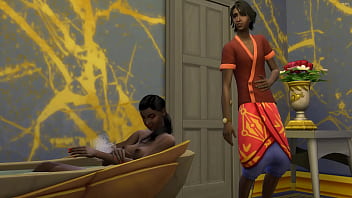 La matrigna indiana e il figlio fanno il bagno insieme in famiglia