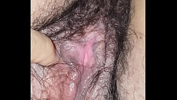 close up view playing with hairy pussy