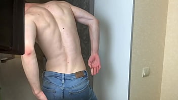 Hot Boy in Blue Skinny Jeans Stroking his Long DICK (23cm)/ Huge Cum Load