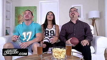 Gorgeous Latina Seduces Her Big Stepbrother In Front Of Their Stepdad While Watching The Finals