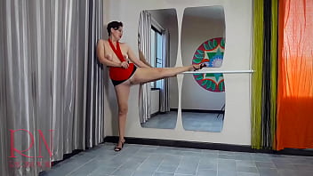 Do you wanna fuck a ballerina? Ballerina shows her pussy in the ballet room. Raises the leg high. Ballerina cunt. Striptease by the mirror. High heels.
