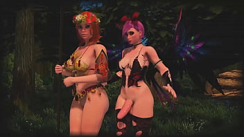 Hot Shemale Fairy baise Amazon dans la forêt - Dessin animé 3D Futanari Sex