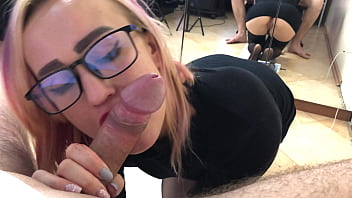 POV - blowjob from student with glasses, cum on face (18yo)
