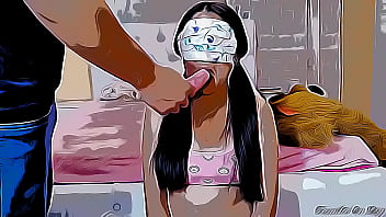 Eu engano a sobrinha inocente novamente com o truque do sorvete e coloco meu pau na boca dela Hentai dos desenhos animados