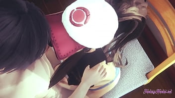 Pokemon Hentai - Хильда делает минет и сиськи (без цензуры) - японское азиатское аниме-манга, игровое порно
