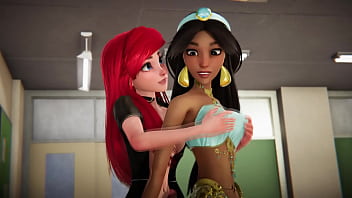 Jasmine wird von Ariel in schwarzen Strümpfen besahnt - The Little Mermaid Porn