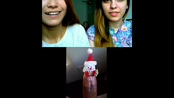 Chicas CFNM reaccionan a la polla navideña