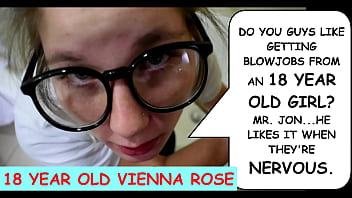 "Do you guys like getting blowjobs from an 18 year old girl? Mr. Jon...he likes it when they're nervous." Teenager Vienna Rose talking dirty to creepy old man Joe Jon while sucking his cock