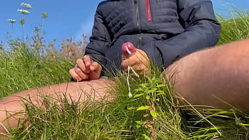 Outdoor urethral cock sounding with cumshot finish