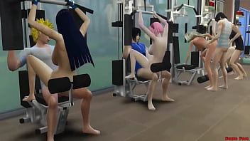 Naruto Hentai Episódio 67 Hinata, Sakura, Ino e Tenten fodidos fazendo exercícios Terno Erótico Esposas Quentes