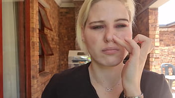 Blonde blows out boogers out of her nose and plays with it | nose picking | fetish
