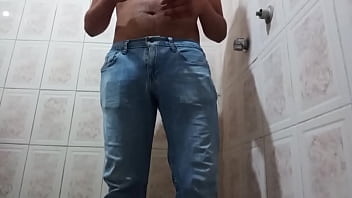 Hot young man shaves his big cock