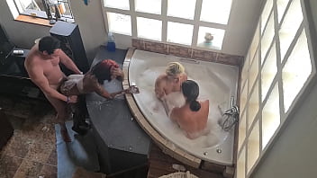 One guy passing around to fuck 2 whores and myself after we all gave him a blowjob while sitting in the spa bath