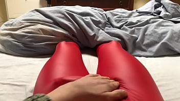 having fun in red leather pants