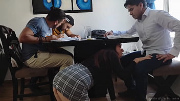 Students take advantage of the fact that the teacher gets horny and they all fuck her Gangbang (1/2)