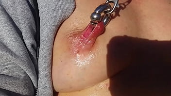 nippleringlover hot mom masturbating outdoors with vibrator pierced pussy extreme nipple piercings