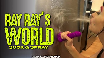 RAY RAY XXX crawls around the floor naked before gagging on a dildo so hard she pukes