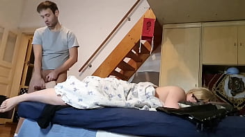Pervert stepson jerking off to his Mother's feet secretly